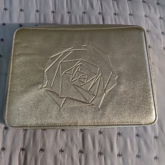 Lancome Train Case Travel Bag Makeup Large Square Gold Zipper NWOT - Picture 4 of 8